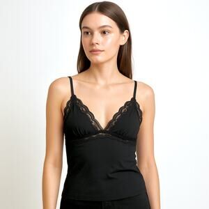 Rampage Y2K Black Lace Trim Sexy Grunge Cami Tank MED 90s Revival Glam Coquette